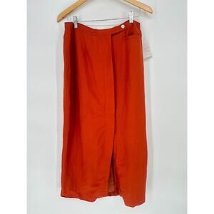Emma James Liz Claiborne Faux Wrap Button Maxi Skirt Orange Linen Blend Size 16